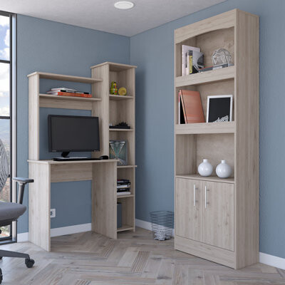 Latitude Run 2 Piece Office Set Bookcase + Desk Light Gray
