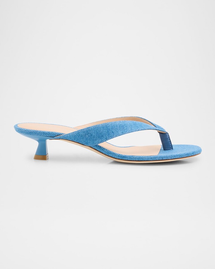 Stuart Weitzman Rio Denim Kitten-Heel Thong Sandals