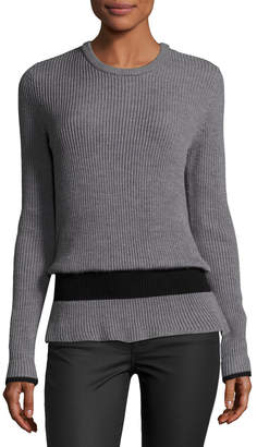 BA&SH Ribbed Crewneck Long-Sleeve Wool Sweater