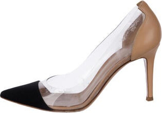 Gianvito Rossi Suede Pumps Black Neutrals & Clear Colorblock Pattern Semi-Pointed Toes Designer