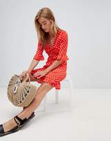 Thumbnail for your product : QED London Polka Dot Tea Dress With Frill Details