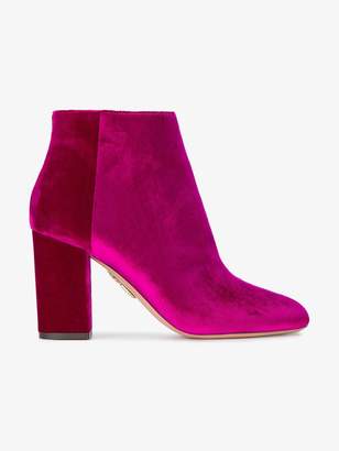 Aquazzura Pink Brooklyn 85 Velvet Ankle Boots