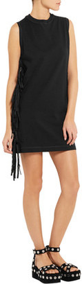 McQ Faux Suede-Fringed Cotton-Jersey Mini Dress