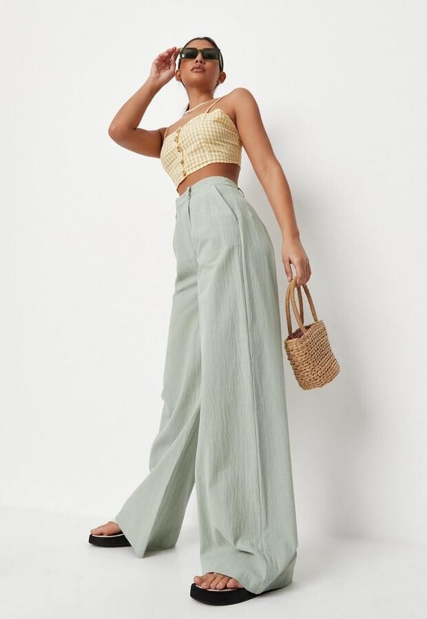 Missguided Sage Co Ord Linen Look Straight Leg Pants - ShopStyle