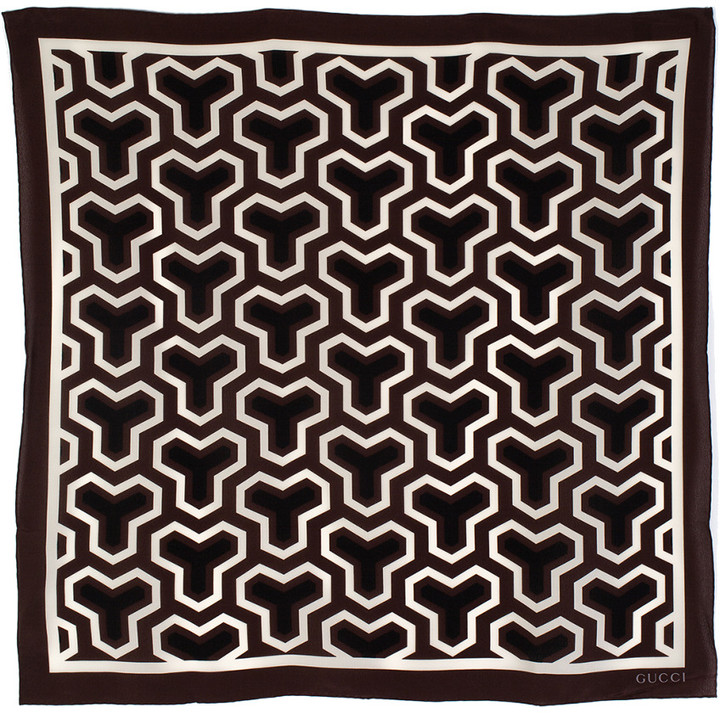 Gucci Black, Brown, & White Geometric Silk Scarf - ShopStyle Scarves & Wraps