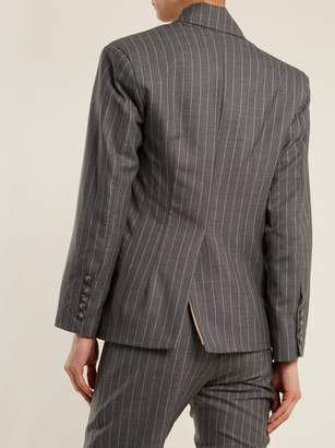 Charles Jeffrey Loverboy Distressed Double Breasted Pinstripe Wool Blazer - Womens - Grey