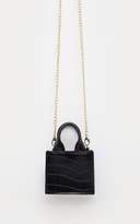 Thumbnail for your product : PrettyLittleThing Black Croc Micro Mini Chain Bag