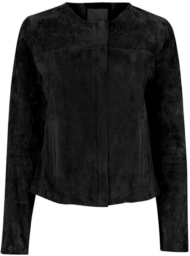 collarless suede jacket womens