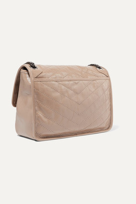 Saint Laurent Niki Medium Quilted Crinkled Glossed-leather Shoulder Bag - Beige