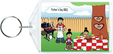 Printed Perfection Personalized Family Backyard Barbeque Single Dad 2 girls Acrylic Key Chain
