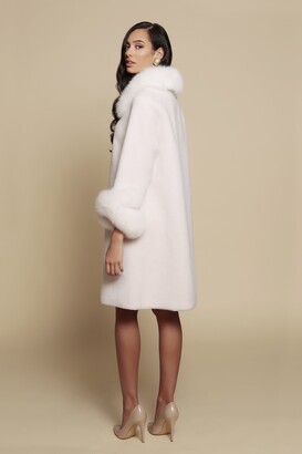 Santinni 'Monroe' 100% Wool & Faux Fur Teddy Coat In Bianco