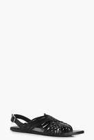 Thumbnail for your product : boohoo Julia Leather Woven Sling Back Flats