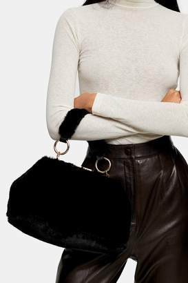 Topshop Womens Felicity Black Faux Fur Shoulder Bag - Black