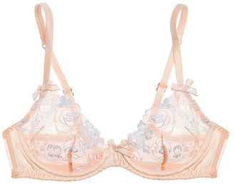 Agent Provocateur Odette Stretch Silk Satin-trimmed Embroidered Tulle Underwired Bra - Peach