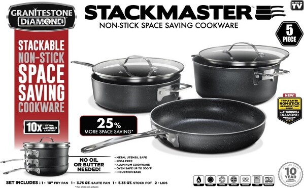 Granitestone Stackmaster 5 Piece Space Saving Nonstick Cookware Set : Target