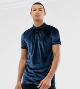 Thumbnail for your product : ASOS DESIGN Tall polo shirt in velour in navy