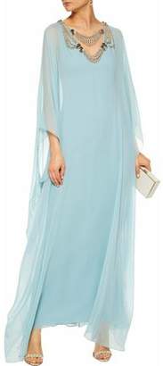 Reem Acra Embellished Tulle-paneled Silk-chiffon Gown