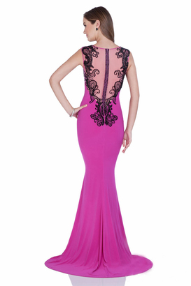 Terani Couture 1613P0631A Embellished Jewel Neck Sheath Dress