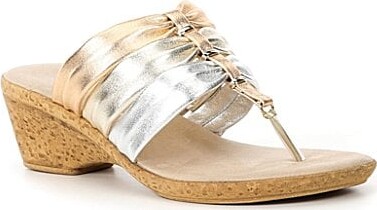 Onex Marisa Metallic Leather 3-Band Cork Thong Sandals