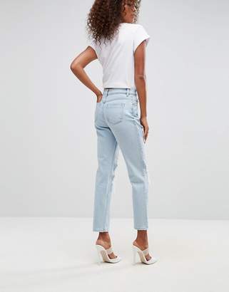 ASOS Design Original Mom Jeans In Dex Aged Wash With Rips And Busts