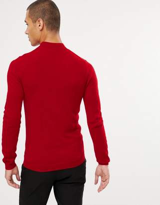 ASOS Design DESIGN muscle fit merino wool turtleneck sweater in red