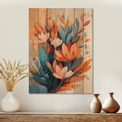 Ferns Dream Botanicals Pastel Fragments II - Botanicals Wood Wall Decor - On Natural Pine Wood