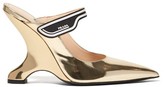 Thumbnail for your product : Prada Logo-strap Leather Mary-jane Mules - Womens - Gold