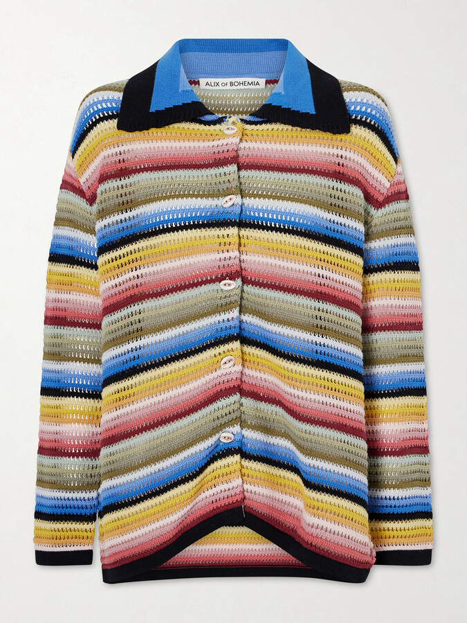 Alix of Bohemia Emery Striped Crocheted Cotton Cardigan - Multi