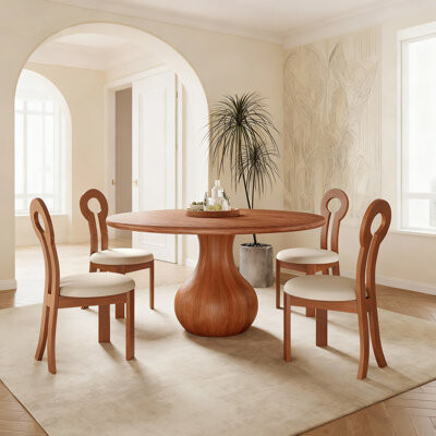 5PCS Solid Wood Dining Table Set For 4 Seats - Round Kitchen Table Dining Chairs