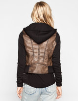 Thumbnail for your product : Full Tilt Fleece Trim Womens Stone Wash Faux Leather Jacket