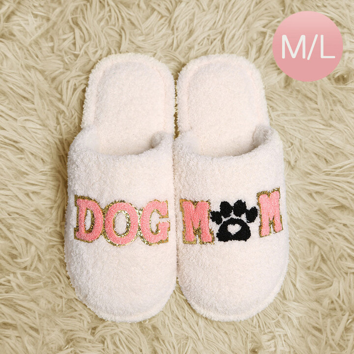 FASHNZFAB Dog Mom Message Paw Pointed Soft Home Indoor Floor Slippers - White