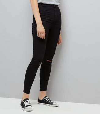 New Look Tall Black Ripped Knee High Waist Super Skinny Jeans