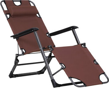 Arlmont & Co. Folding Chaise Lounge Chair For Outside, 2-In-1 Tanning Chair With Pillow & Pocket, Adjustable Pool Chair For Beach, Patio, Lawn, Deck