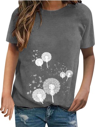 Kalorywee Coats KaloryWee Dandelion Printed T-Shirts for Women Short Sleeve Crew Neck Tops Ladies Casual Fashion Blouse S-3XL