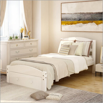 Platform Twin Bed Frame With Storage Drawer And Wood Slat Support No Box Spring Needed