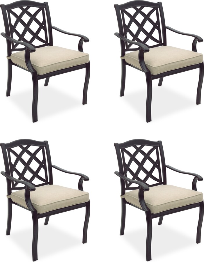 Agio Wythburn Mix and Match Lattice Outdoor Dining Chairs Set of 4 Created for Macy's - Straw Natural/Pewter Finish