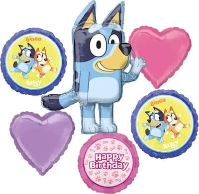 Bluey Birthday 6-Piece Foil Balloon Bouquet By Anagram in Pink