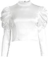 Thumbnail for your product : Alice + Olivia Brenna Mockneck Satin Puff Sleeve Top