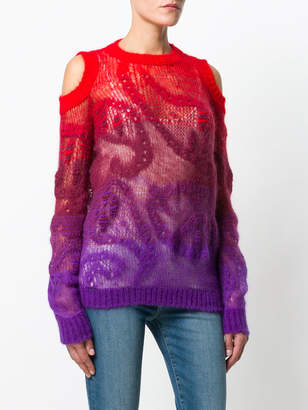 Roberto Cavalli gradient cold shoulder paisley knit sweater