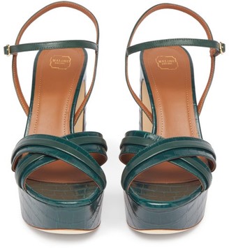 Malone Souliers Mila Platform Crocodile-effect Leather Sandals - Dark Green