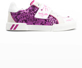 Thumbnail for your product : Dolce & Gabbana Girl's Glitter Graffiti Logo Low-Top Sneakers, Kids