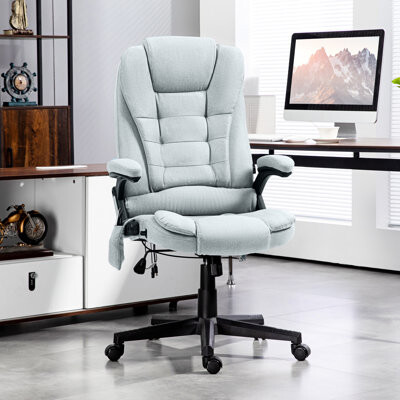 6 Point Vibrating Massage Office Chair In Gray - Reclining , Padded , Adjustable Seat For Extended Use With And Heat, Increased Comfort During