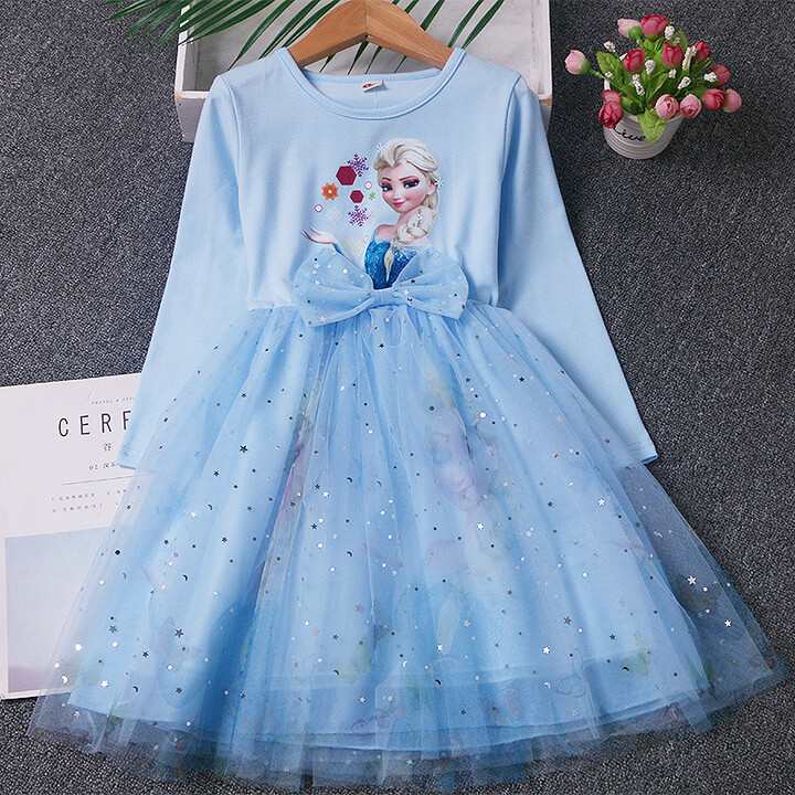New Elsa Princess Dress Disney Baby Girls Dress Spring Autumn Dress Long-sleeved For Children & apos;s Clothes Frozen Party Dress 2-8Y