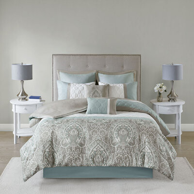 EvoNet Transitional 8 Piece Comforter Set In Pieced, Quilted And Damask Print Detailing