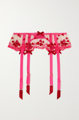 Agent Provocateur - Cupid Embroidered Tulle Suspender Belt - Pink