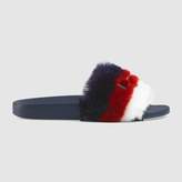 Thumbnail for your product : Gucci Children's Horsebit faux fur slides
