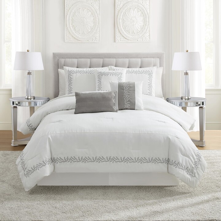 Sweet Home Collection King Size Comforter Set 7-Piece Embroidered Faux Suede Bedding – Soft
