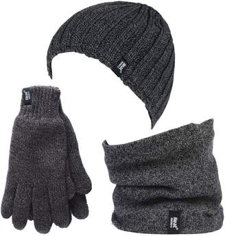 Heat Holders - Thermal Winter Fleece Cable knit Hat, Neck Warmer and Gloves set for Men