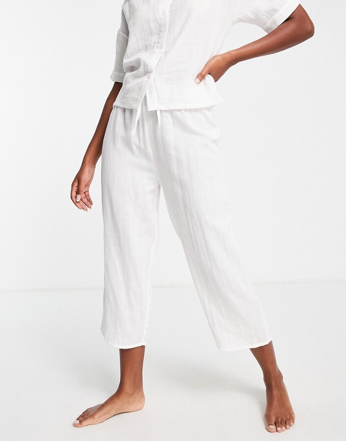 ASOS DESIGN mix & match cotton gauze pyjama culotte in white - ShopStyle