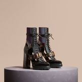 Thumbnail for your product : Burberry Leather and Snakeskin Cut-out Platform Boots